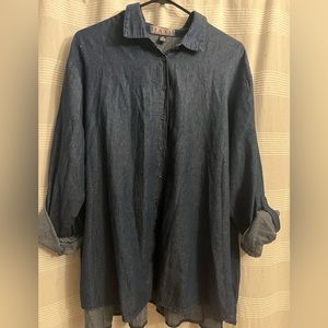 Taxi 100% cotton denim button down shirt with ruffled back size 2x